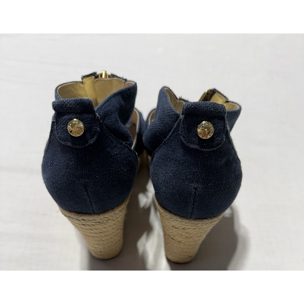 Michael Kors Berkley Navy Blue Canvas Front Zip Espadrille Wedge Sandals Size 7M - Picture 6 of 8